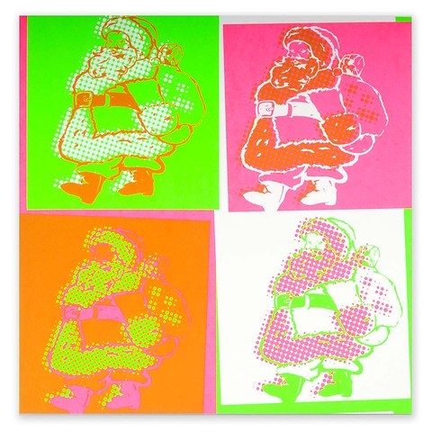 Weihnachtskarte Little Santa Pop Art Neon quadratisch 21x21