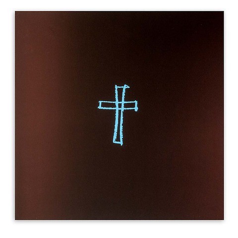Grußkarte Kreuz gezeichnet Pure Samt braun hellblau quadr.