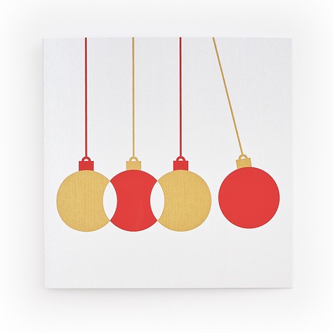 Weihnachtskarte Kugelpendel Rot, Gold auf Silber