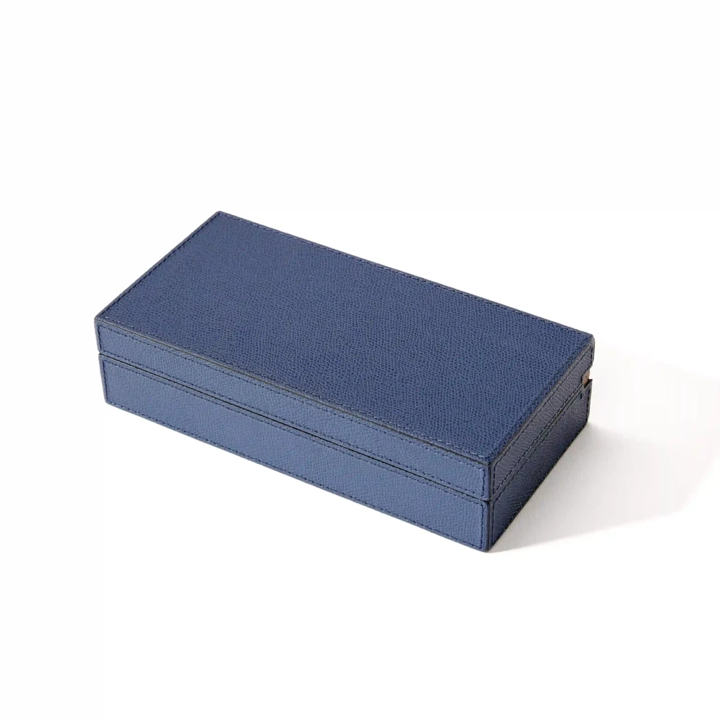 Manschettenknopf-Box Walnussholz/ Leder Royalblau