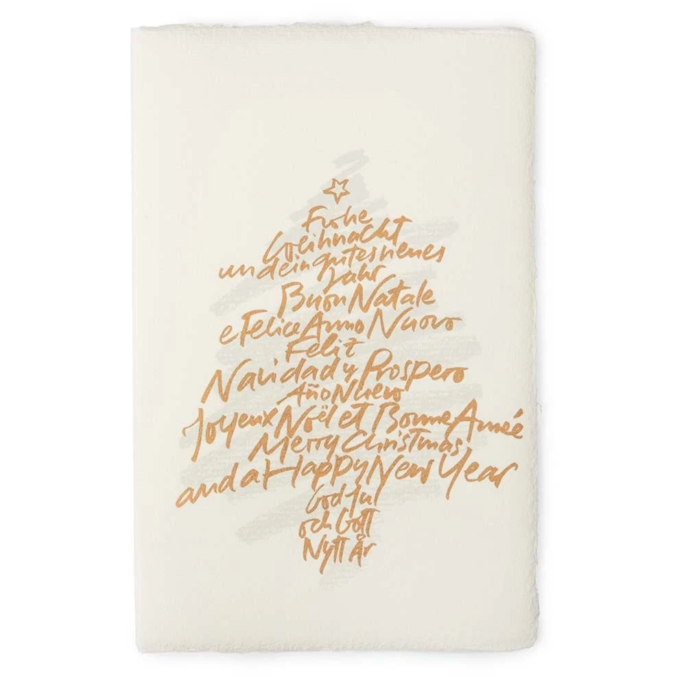 Weihnachtskarte Schreibbaum Weiß/Gold Büttenpapier