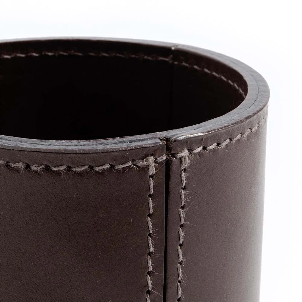 Stiftebecher Rund Leder Dunkelbraun