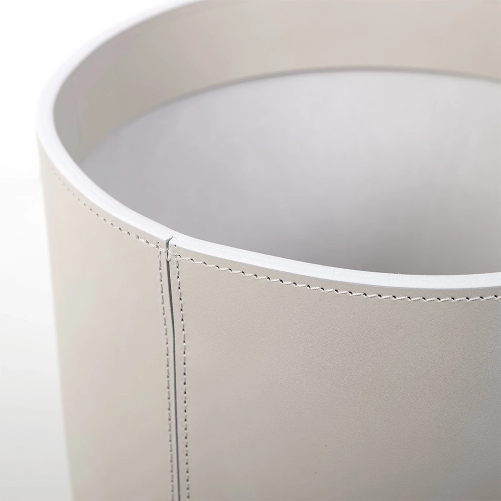 Papierkorb Rund Leder Hellgrau