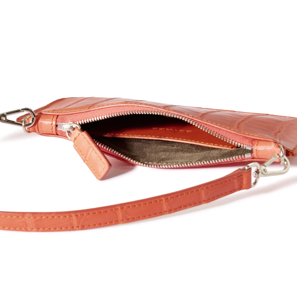 Leder Clutch Alligatoroptik Koralle