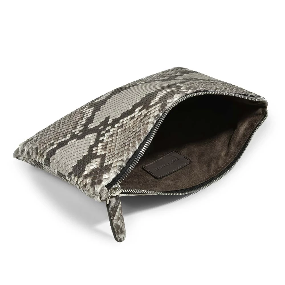 Pouch Klein mit Reißverschluss Python Leder Schwarz-Weiß