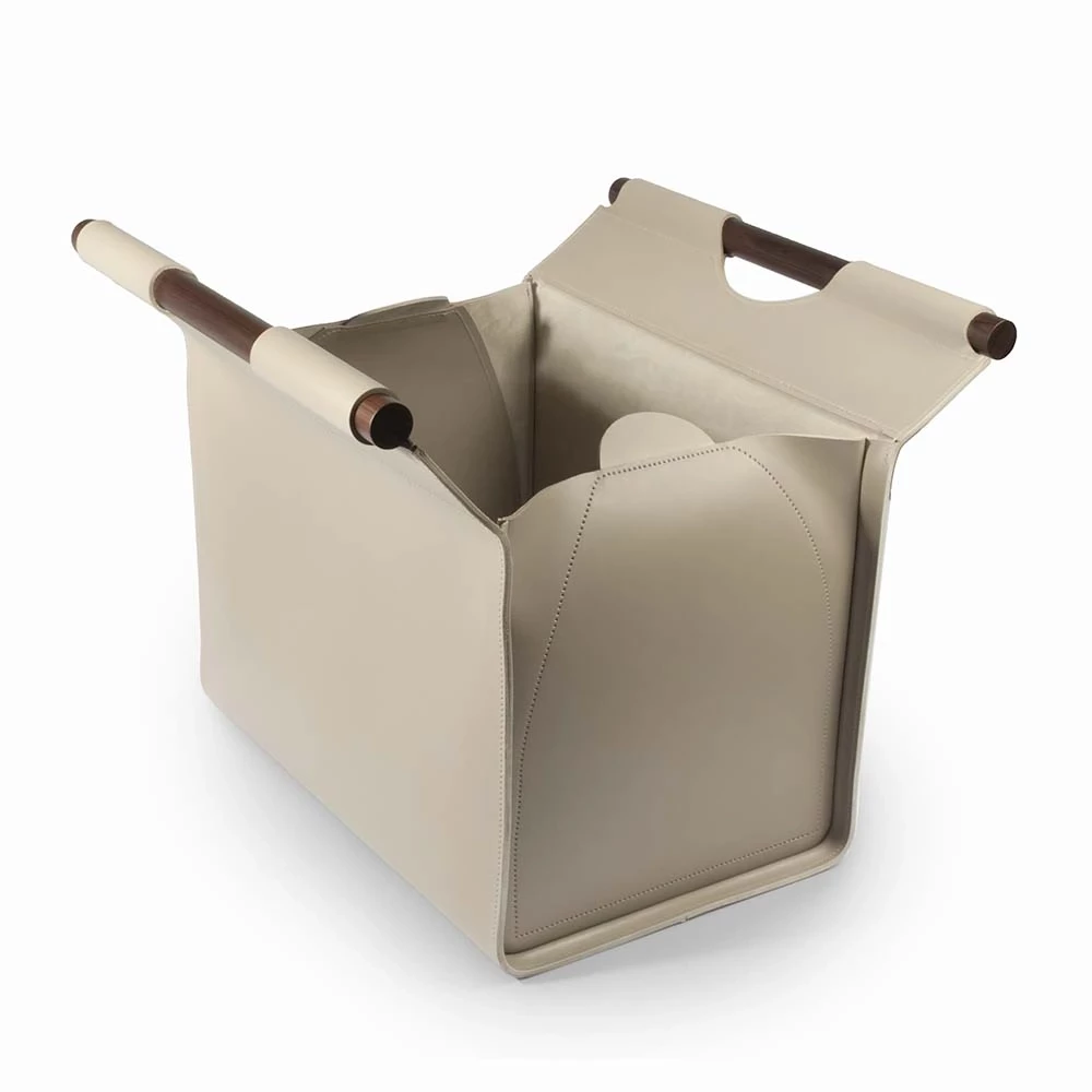 Kaminholzkorb Palisandergriff Leder Taupe