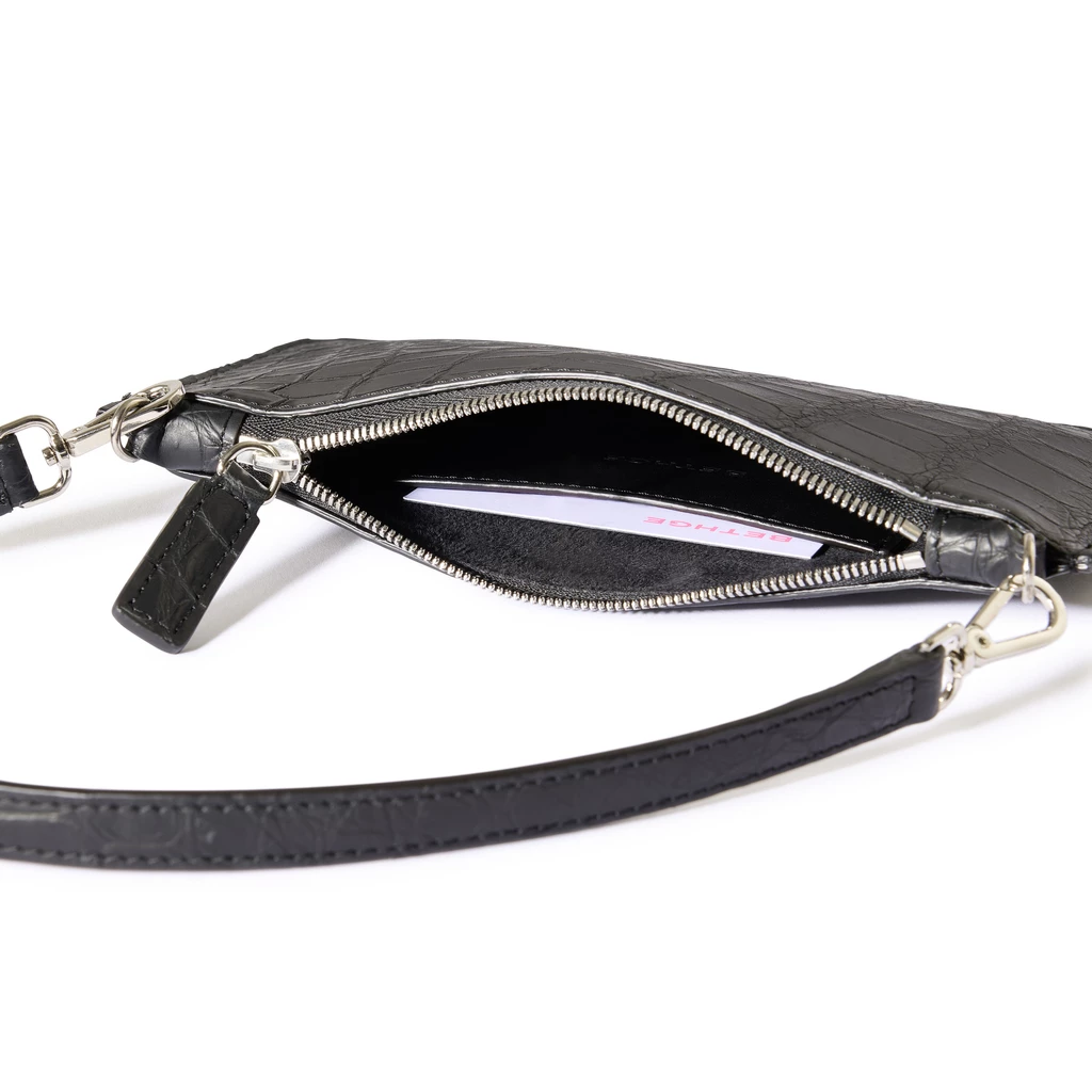Leder Clutch Alligatoroptik Schwarz