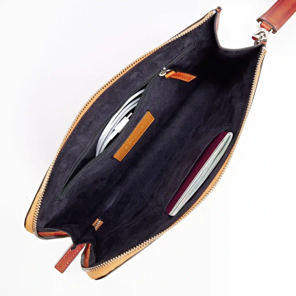 Pouch mit Reißverschluss Leder Orange