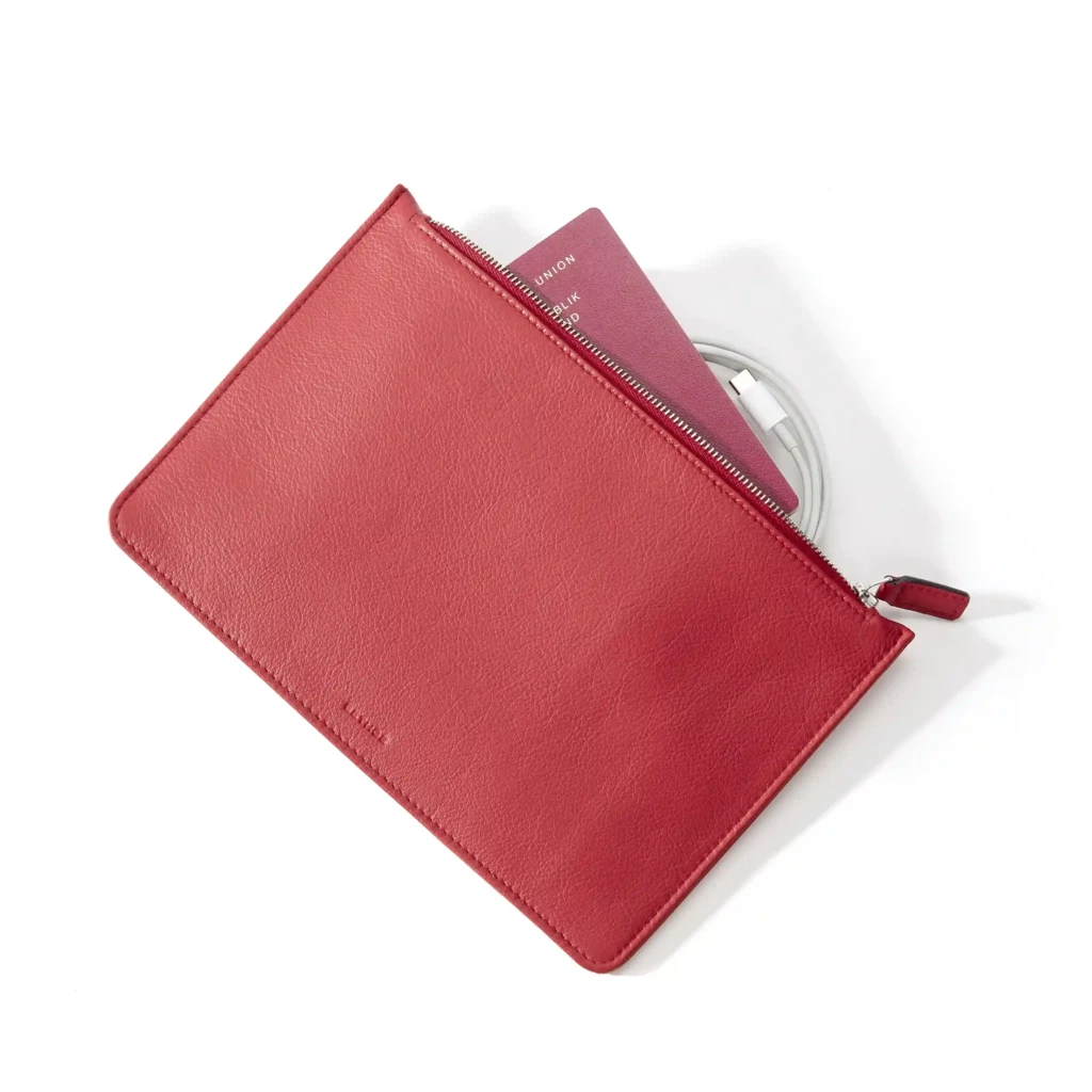 Pouch mit Reißverschluss Leder Rot