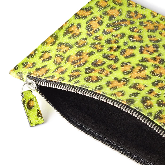 Leder Pouch mit Reißverschluss Neon Leo