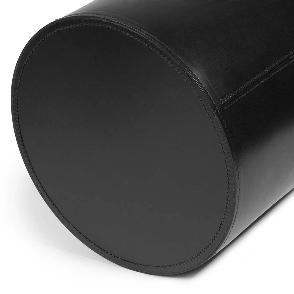 Papierkorb Rund Leder Schwarz