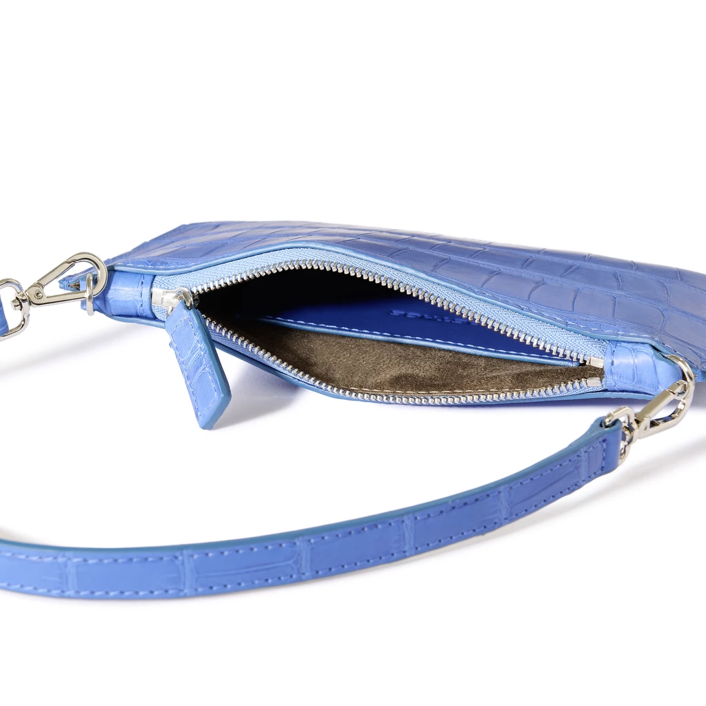 Leder Clutch Alligatoroptik Hellblau