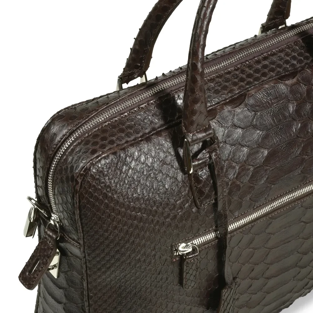 Aktentasche Python Leder Dunkelbraun