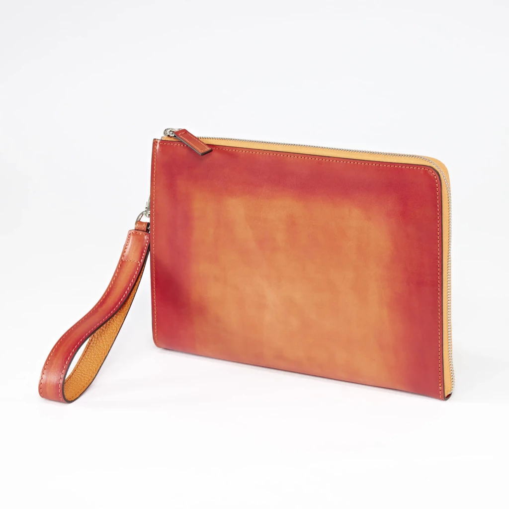 Pouch mit Reißverschluss Leder Orange