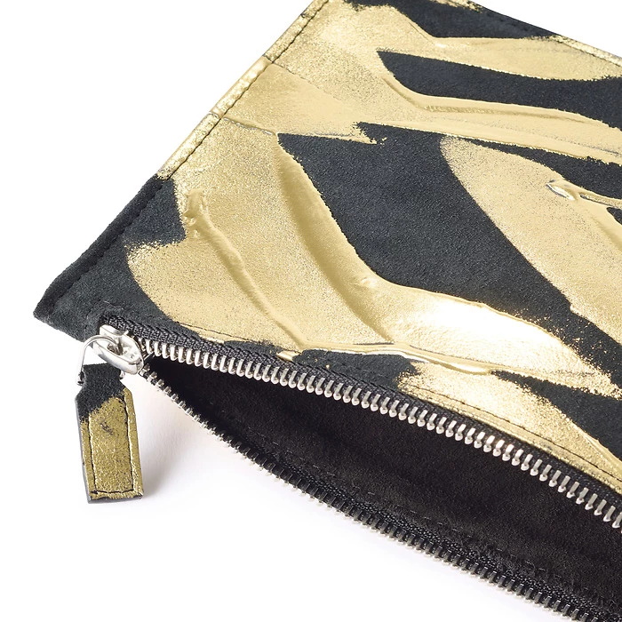 Pouch mit Reißverschluss Leder Schwarzgold