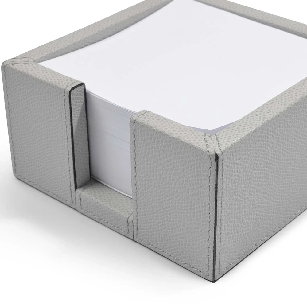 Notizzettelbox Quadratisch Leder Hellgrau