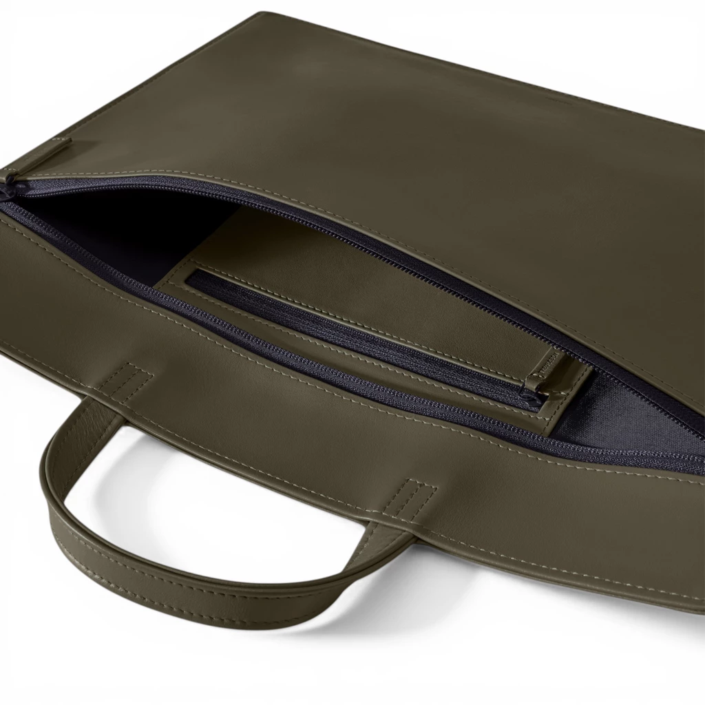 Treuleben Schultertasche schmal Leder Dunkelgrün