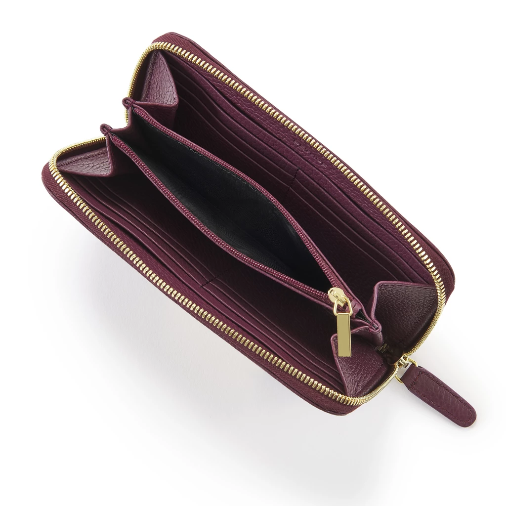 Portemonnaie Groß mit Zip Adri Leder Aubergine
