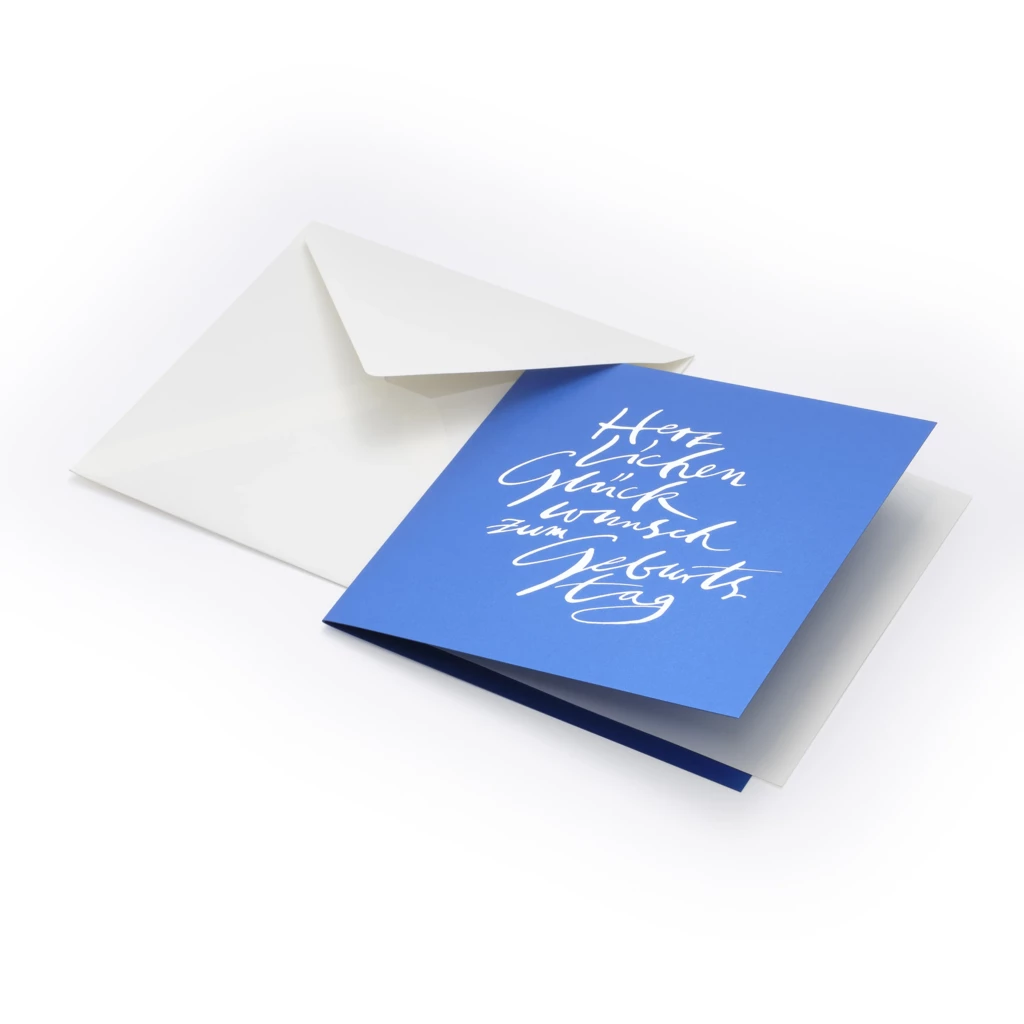Grußkarte Geburtstag Kalligrafie Metallic Blau