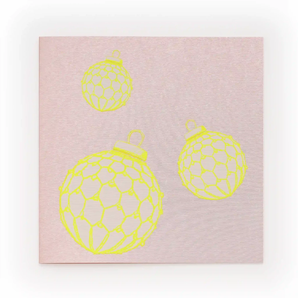 Weihnachtskarte Christmas bauble Neongelb Rosa