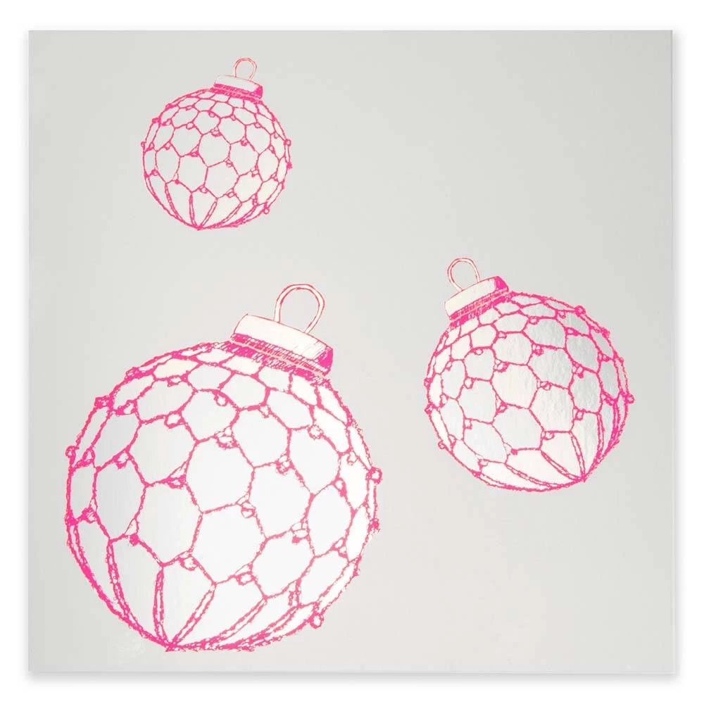 Weihnachtskarte Christmas bauble Neonpink Silber