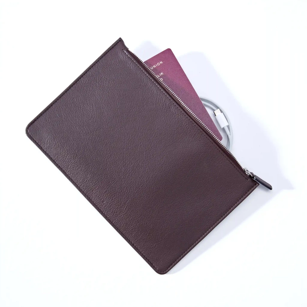 Pouch mit Reißverschluss Leder Braun