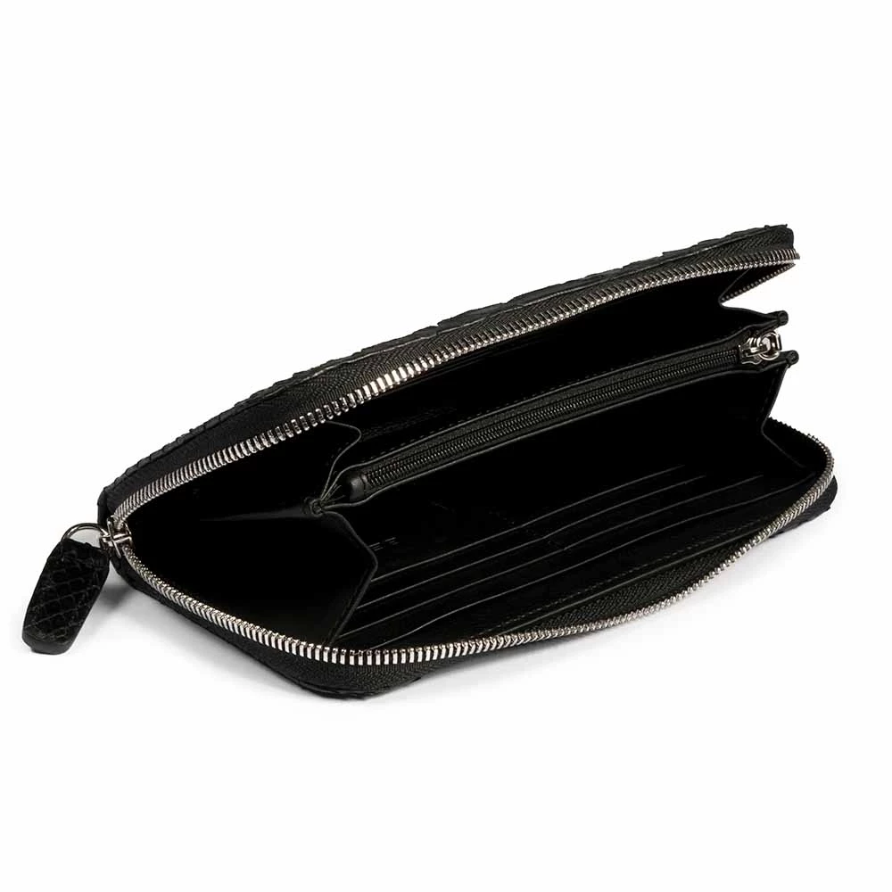 Portemonnaie Groß mit Zip Leder Schwarz