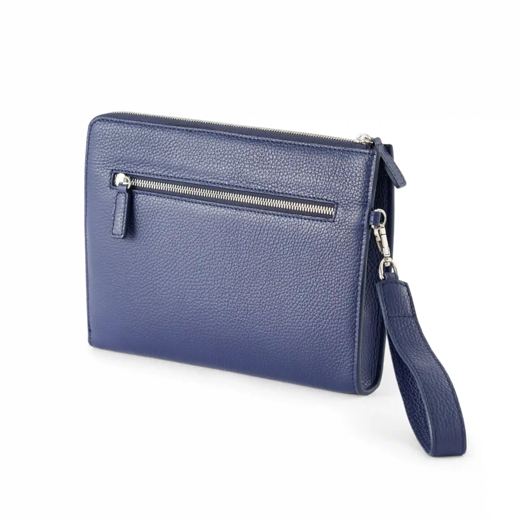 Pouch mit Reißverschluss Adri Leder Dunkelblau