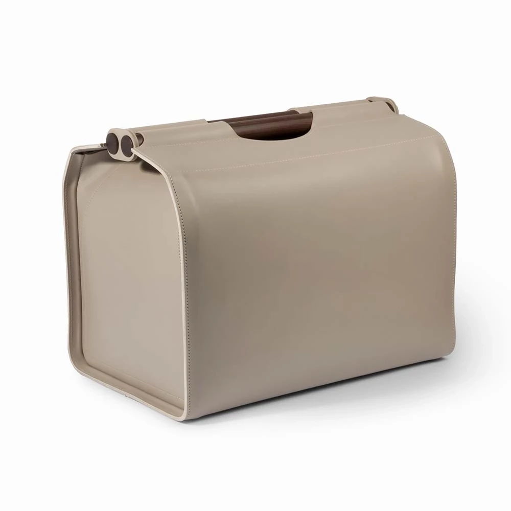 kaminholz-korb_mit_palisandergriff_leder_7 Leder Kaminholzkorb Palisandergriff Taupe