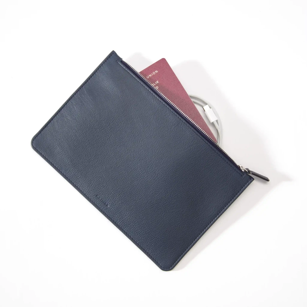 Pouch mit Reißverschluss Leder Blau