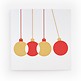 Weihnachtskarte Kugelpendel Rot, Gold auf Silber