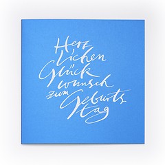 Grußkarte Geburtstag Kalligrafie Metallic Blau