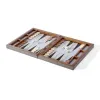 Backgammon Spiel Walnussholz Leder Rauchgrau