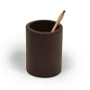 Runder Stiftebecher Hirsch H 10 cm D 7 5 cm Leder Mocca - 3