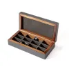 Manschettenknopf-Box, Walnussholz/Leder, Dunkelgrau